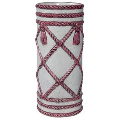 Vintage Italian Ceramic Umbrella Stand, Pink and White