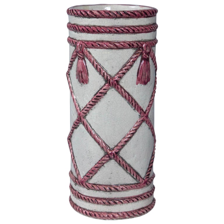 Italian Ceramic Umbrella Stand, Pink and White at 1stDibs