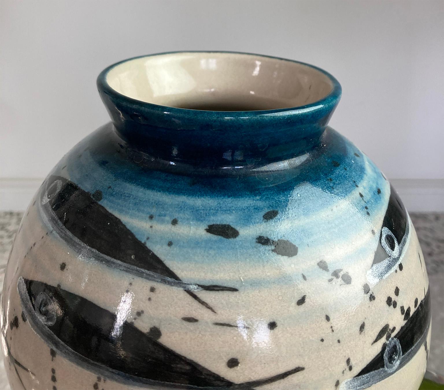 Turned Italian Ceramic Vase ’Alici’ by Ceramist Lucio Liguori, Vietri Sul Mare Amalfi