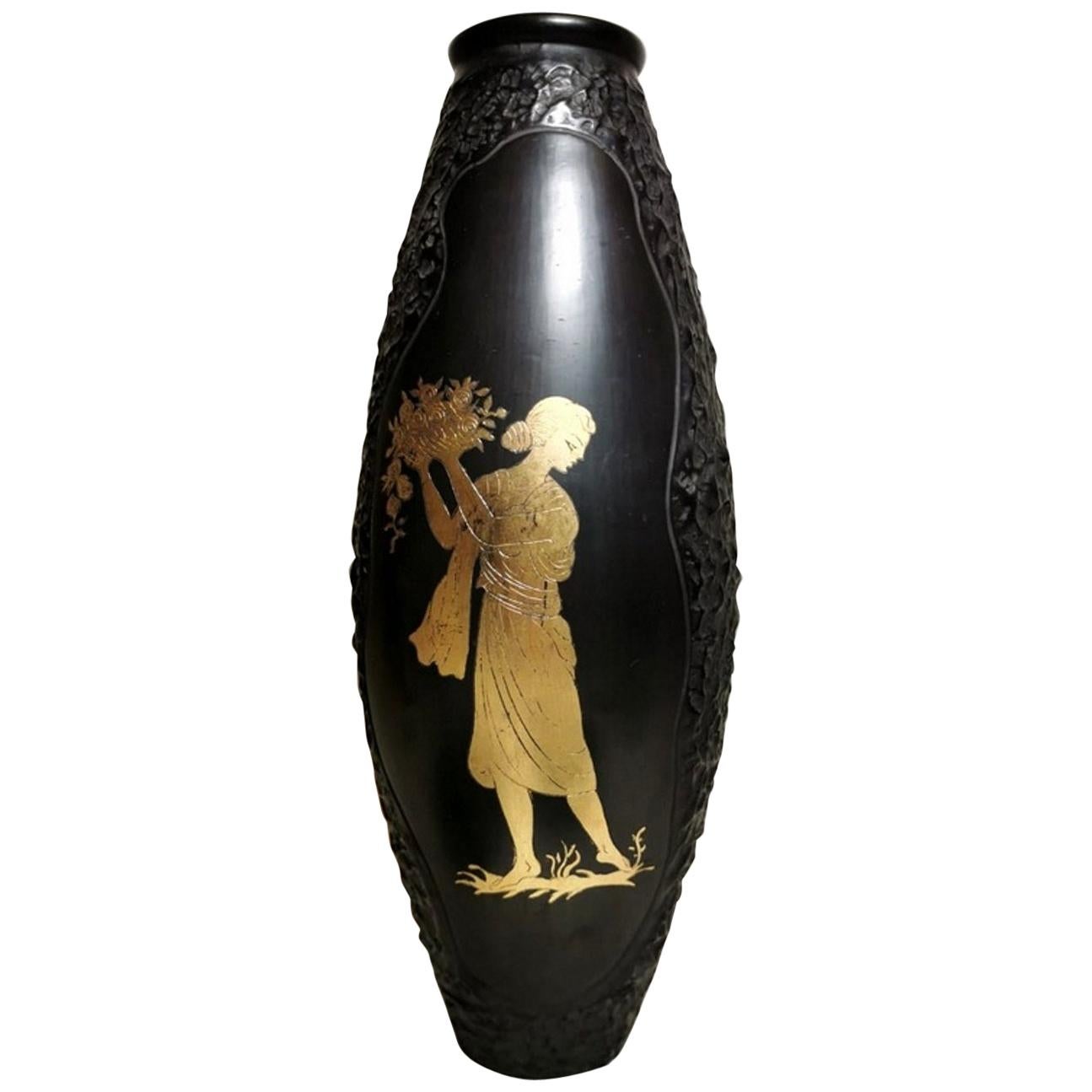 Italian Ceramic Vase "Bucchero" by C.A.Rossi Gio Ponti Style Gubbio