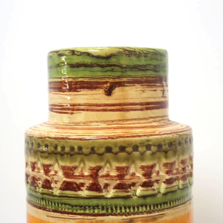 Mid Century Italian Yellow Green Orange Ceramic Vase by Bitossi, 1950s In Good Condition For Sale In Byron Bay, NSW