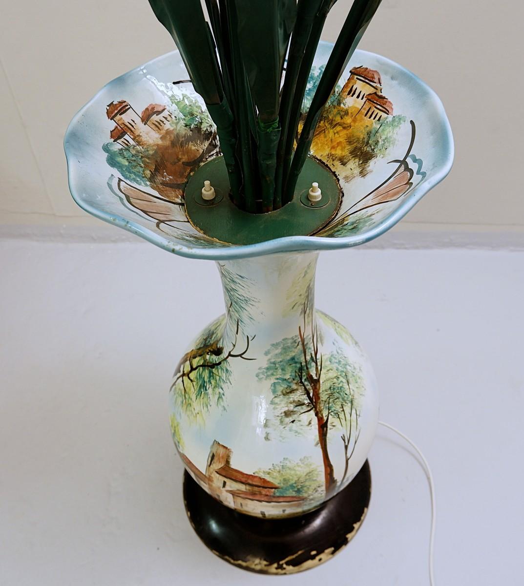 Italian ceramic vase flowers floor lamp.