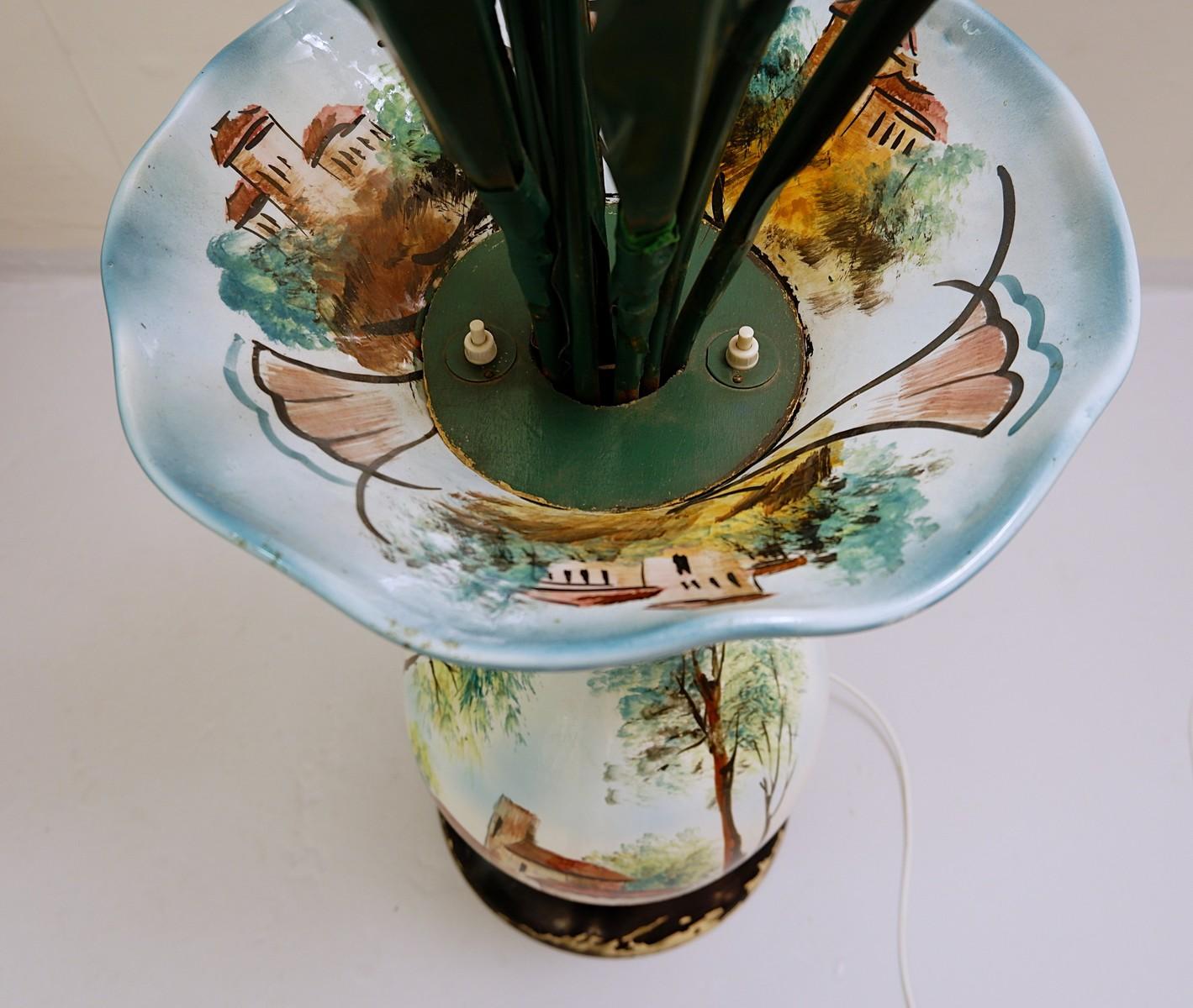 Mid-Century Modern Italian Ceramic Vase Flowers Floor Lamp For Sale