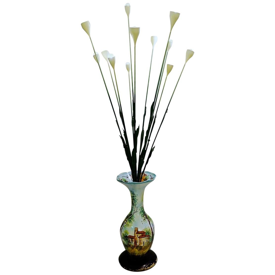 Italian Ceramic Vase Flowers Floor Lamp