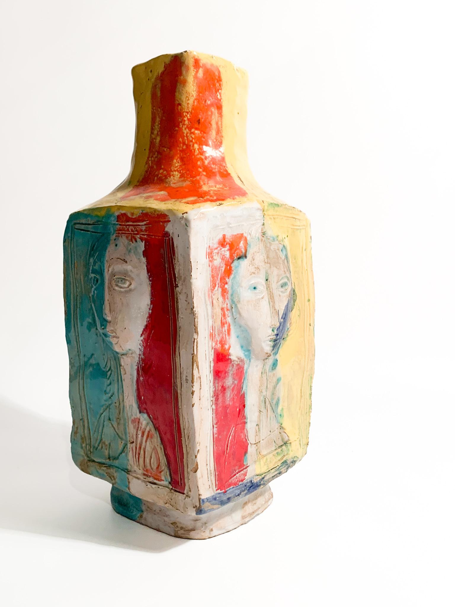 Italian Ceramic Vase Made by Cantagalli Carved in Relief 1954 5