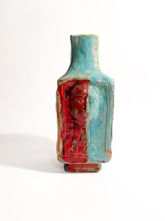Italian Ceramic Vase Made by Cantagalli Carved in Relief 1954