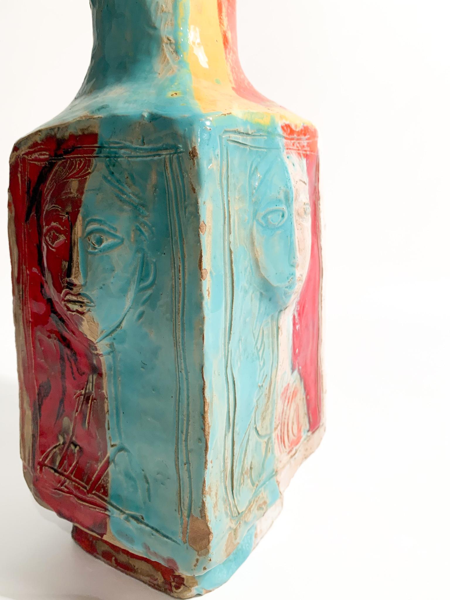 Italian Ceramic Vase Made by Cantagalli Carved in Relief 1954 4