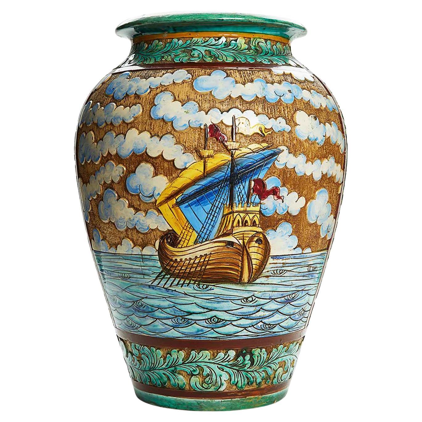 Vase en céramique italienne avec Marina et vaisseaux Stand Umbrella Perugia 1952