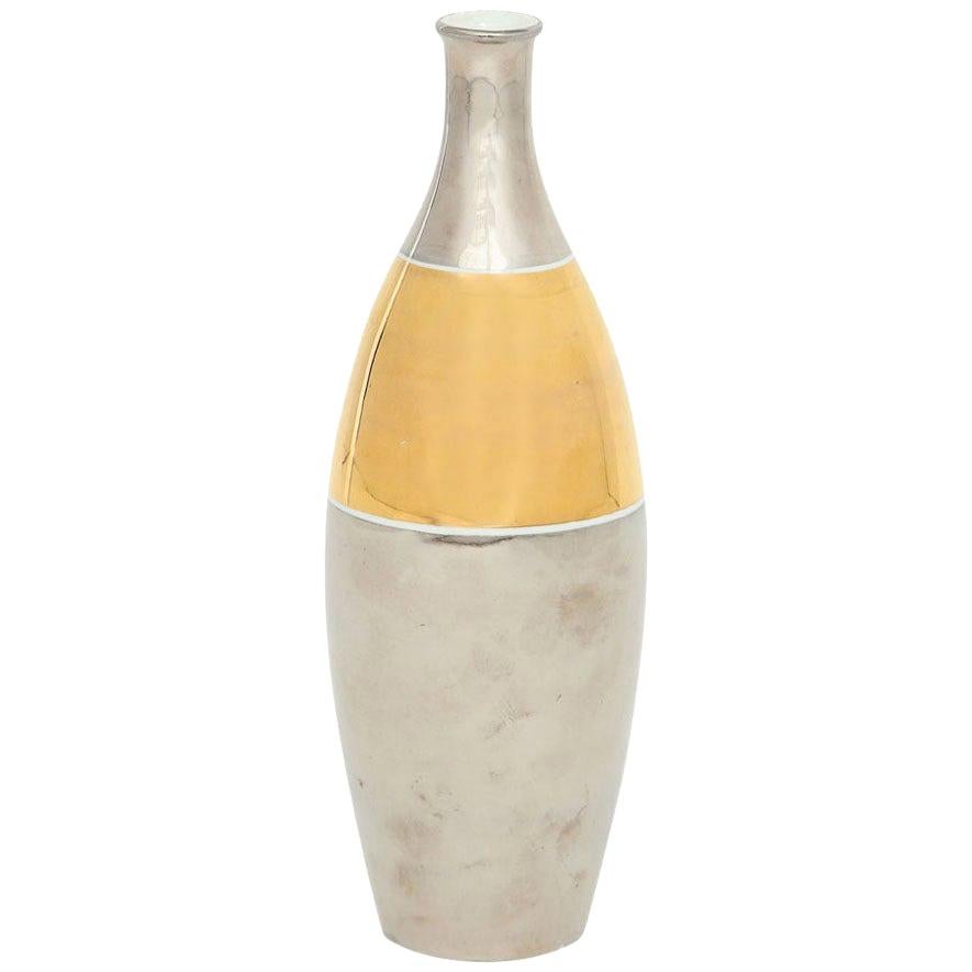 Alvino Bagni Vase, Ceramic, Metallic Platinum, Gold, Signed For Sale