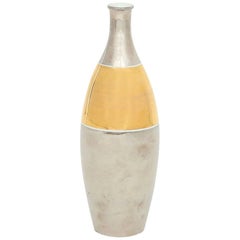 Vase von Alvino Bagni, Keramik, Metallic Platin, Gold, signiert