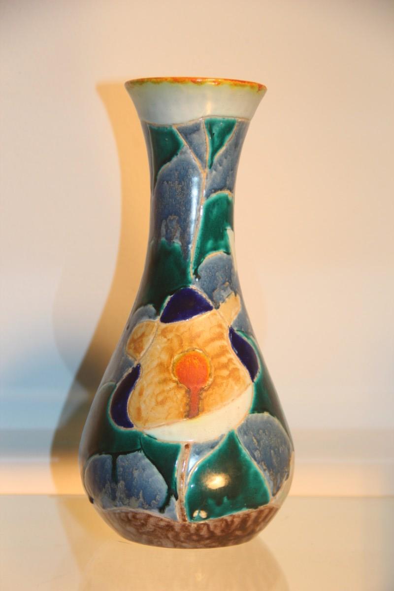 Mid-Century Modern Vase en céramique italienne multicolore MGA Albisola Ceramics of Art, années 1950 en vente