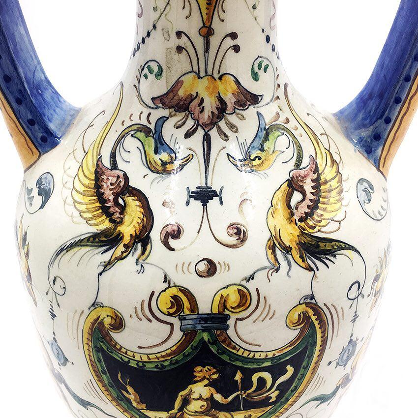 Hand-Painted Italian Ceramic Vase Painted with a Raphaelesque Motif, 1960s