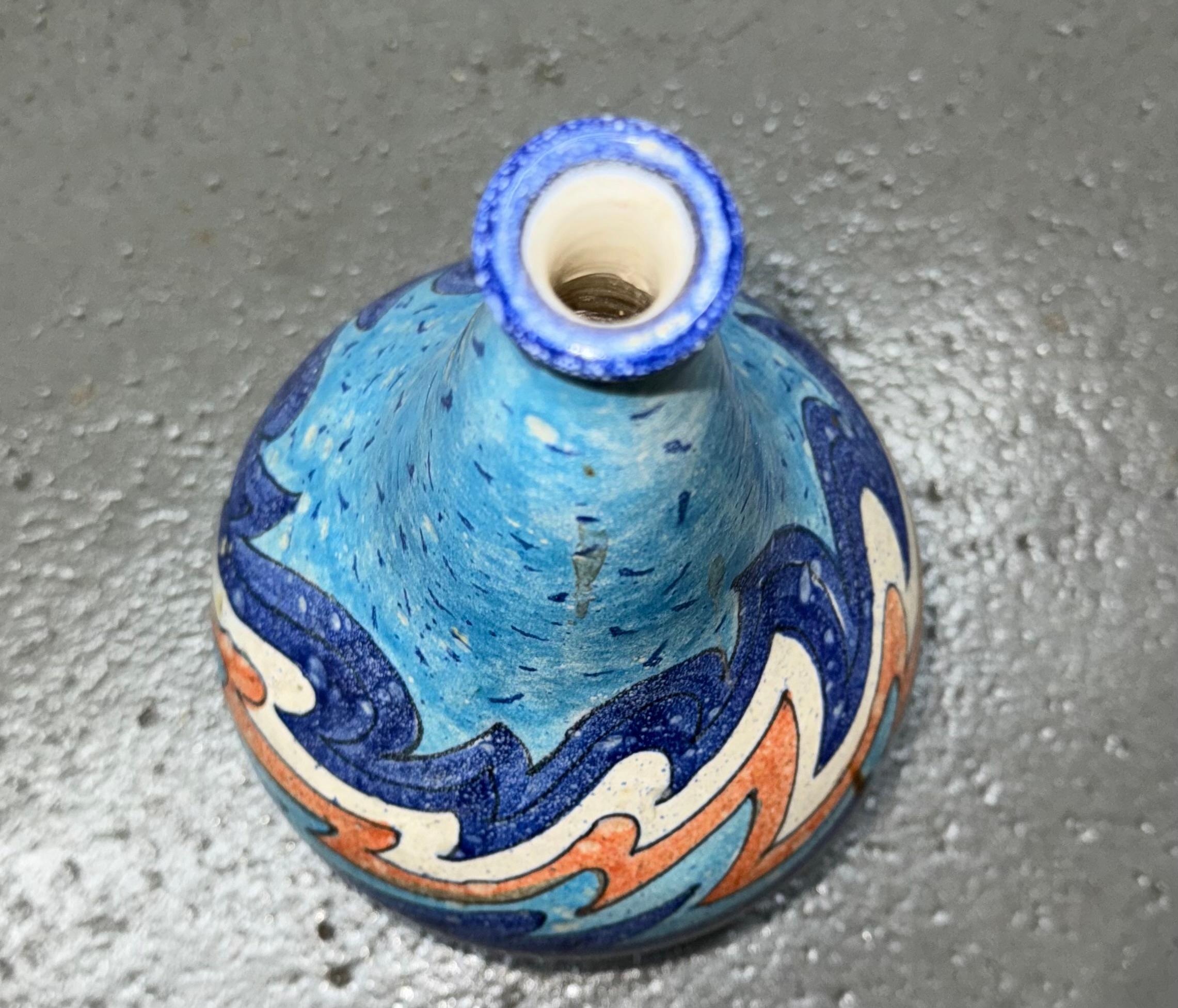 Organic Modern Italian Ceramic Vase Pottery, Blue Orange White Speckled Glaze, 2000s.