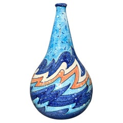 Italian Ceramic Vase Pottery, Blue Orange White Speckled Glaze, 2000s.
