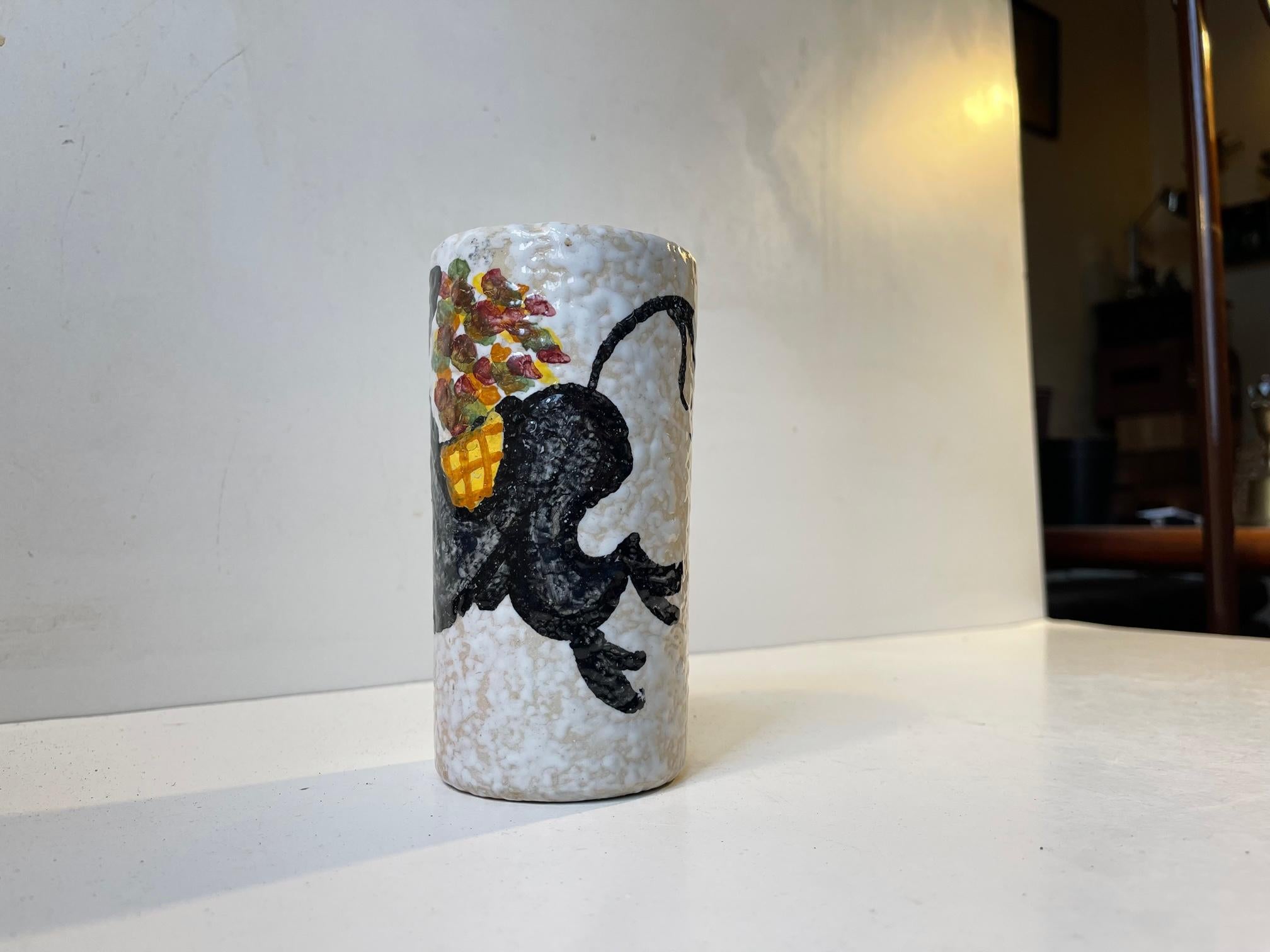 Mid-Century Modern Italian Ceramic Vase with Donkey in the Style of Guido Gambone For Sale