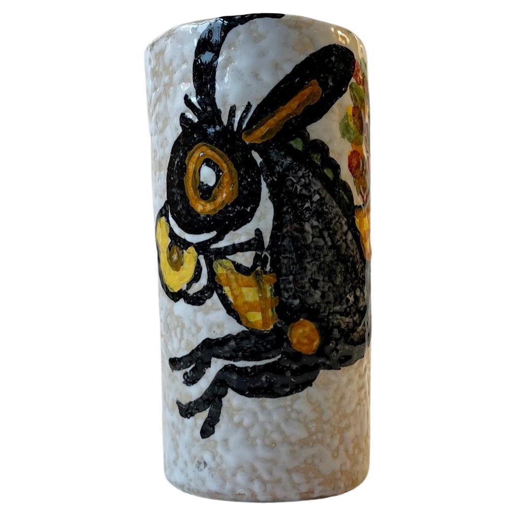 Italian Ceramic Vase with Donkey in the Style of Guido Gambone For Sale