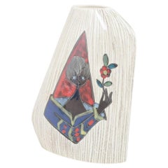 Italian ceramic vase with enamel motif of stylized figure. 1960s/70s