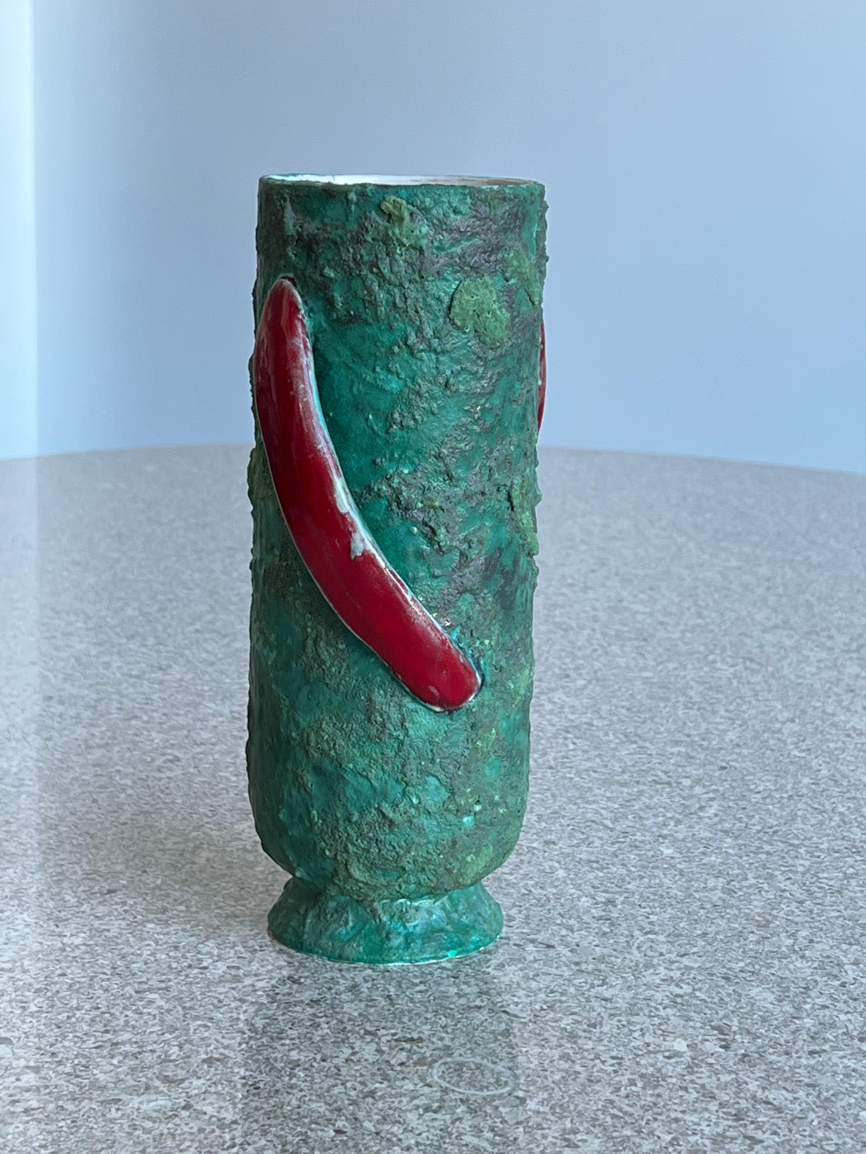 Mid-Century Modern Italian Ceramic Vase with Lava Work  For Sale