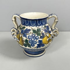 Italian ceramic vase with lemons, blueberries and leaves, first half of 1900s
