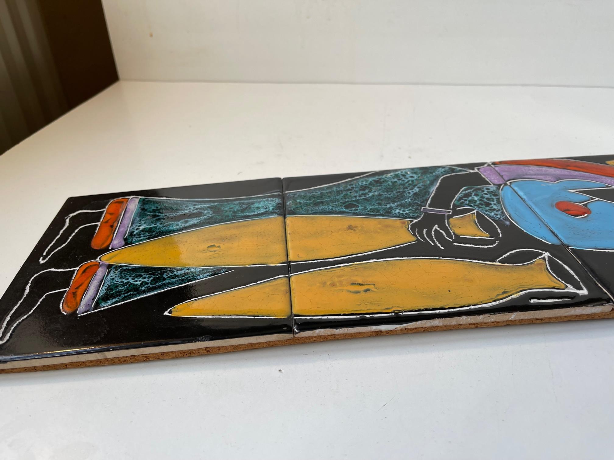Mid-Century Modern Plaque murale en céramique italienne représentant une femme africaine à l'eau, années 1970 en vente