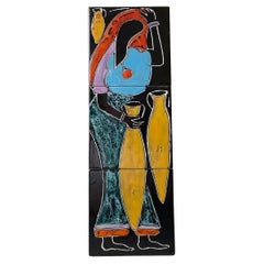 Italian Ceramic Wall Plaque of African Water Woman, 1970s