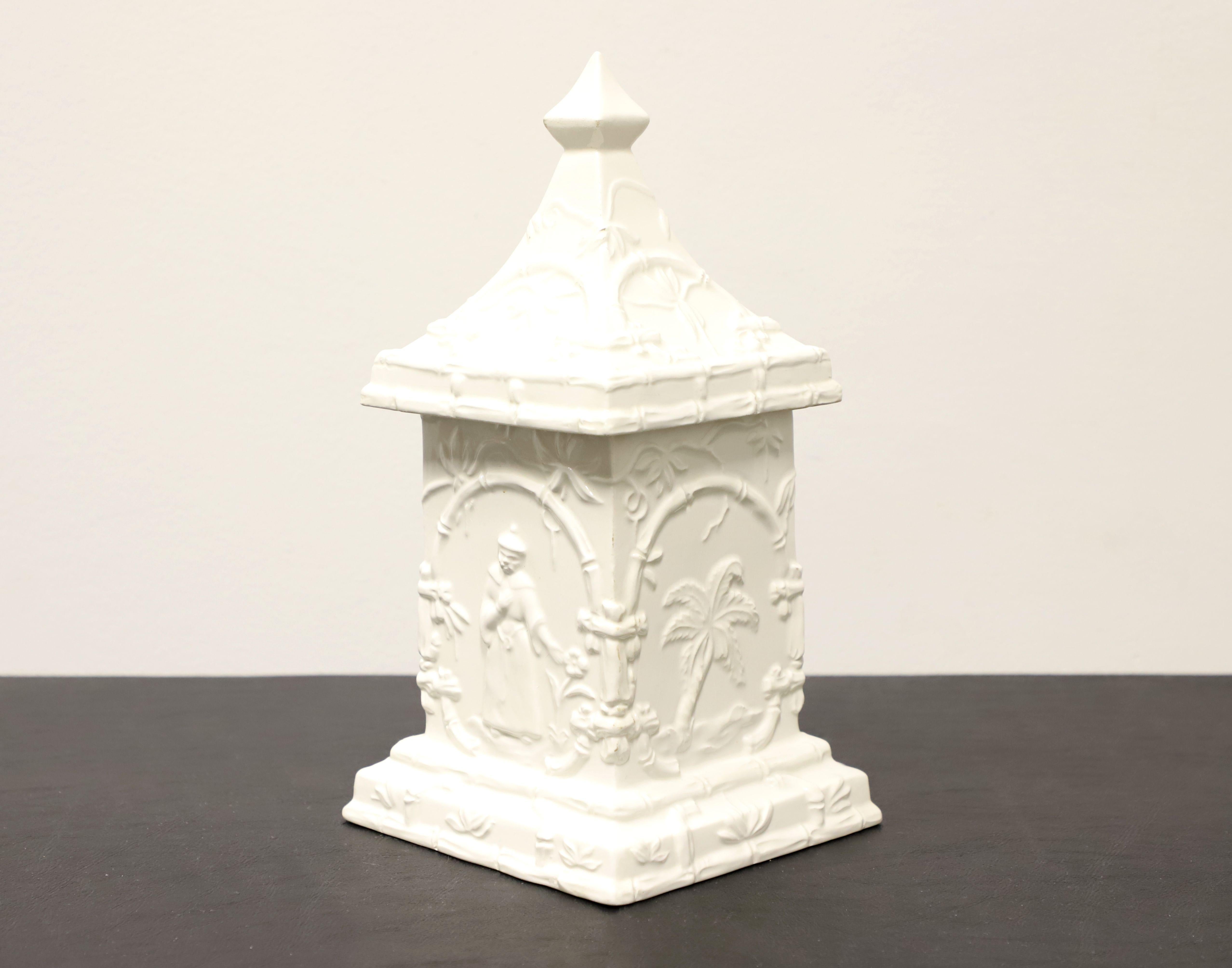 Italian Ceramic White Pagoda Lidded Biscuit Jar For Sale 3