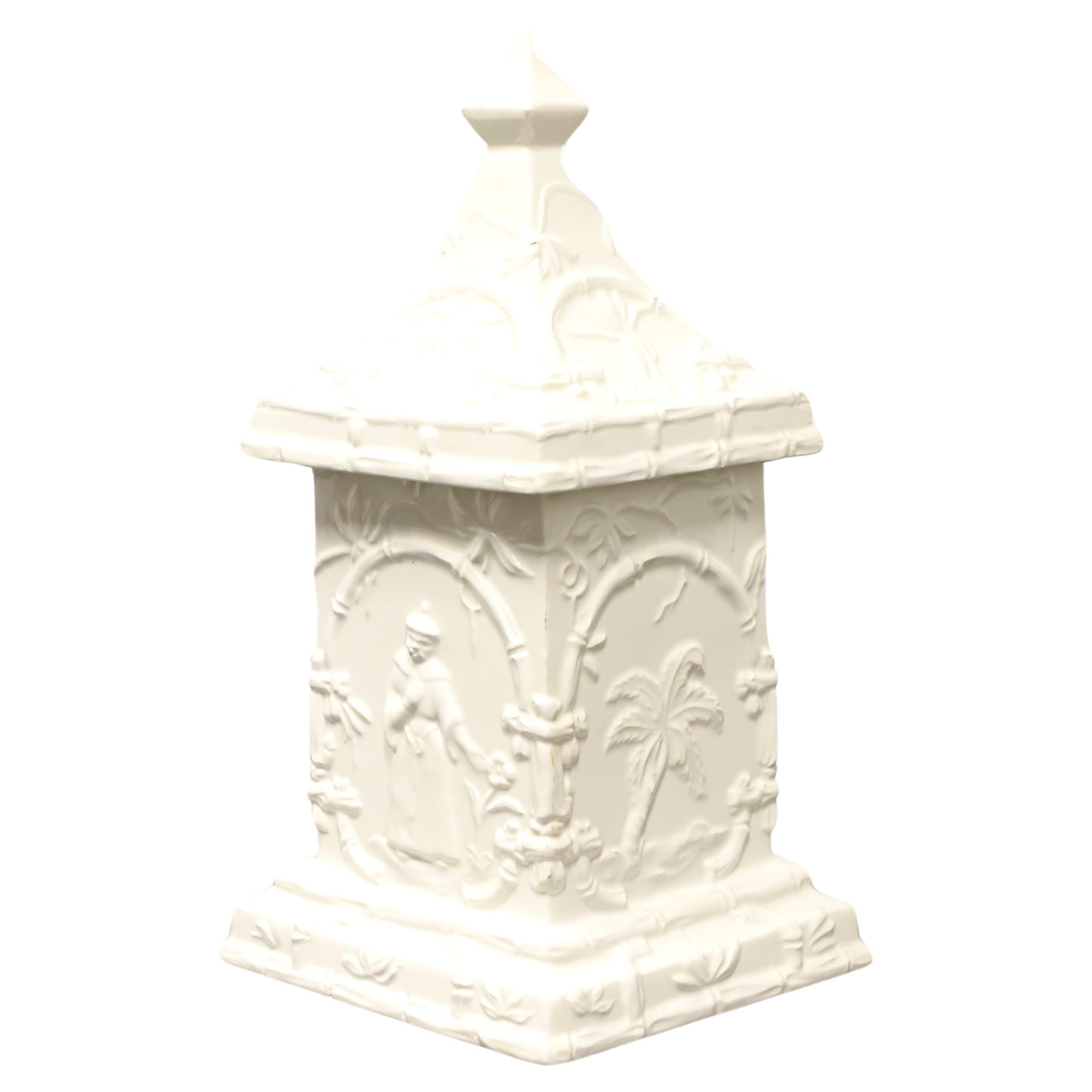 Italian Ceramic White Pagoda Lidded Biscuit Jar For Sale