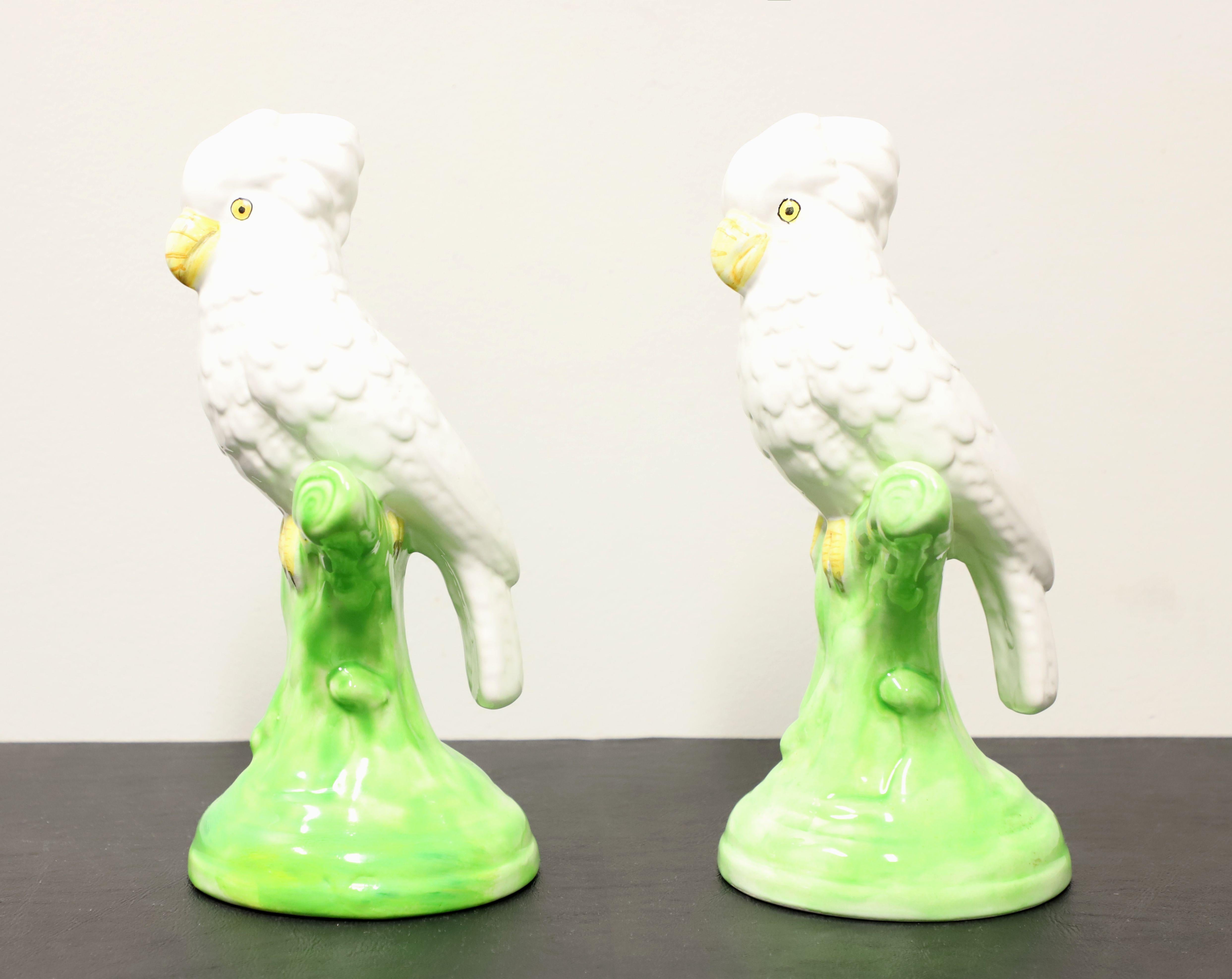 20th Century Italian Ceramic White Parrots - Pair For Sale