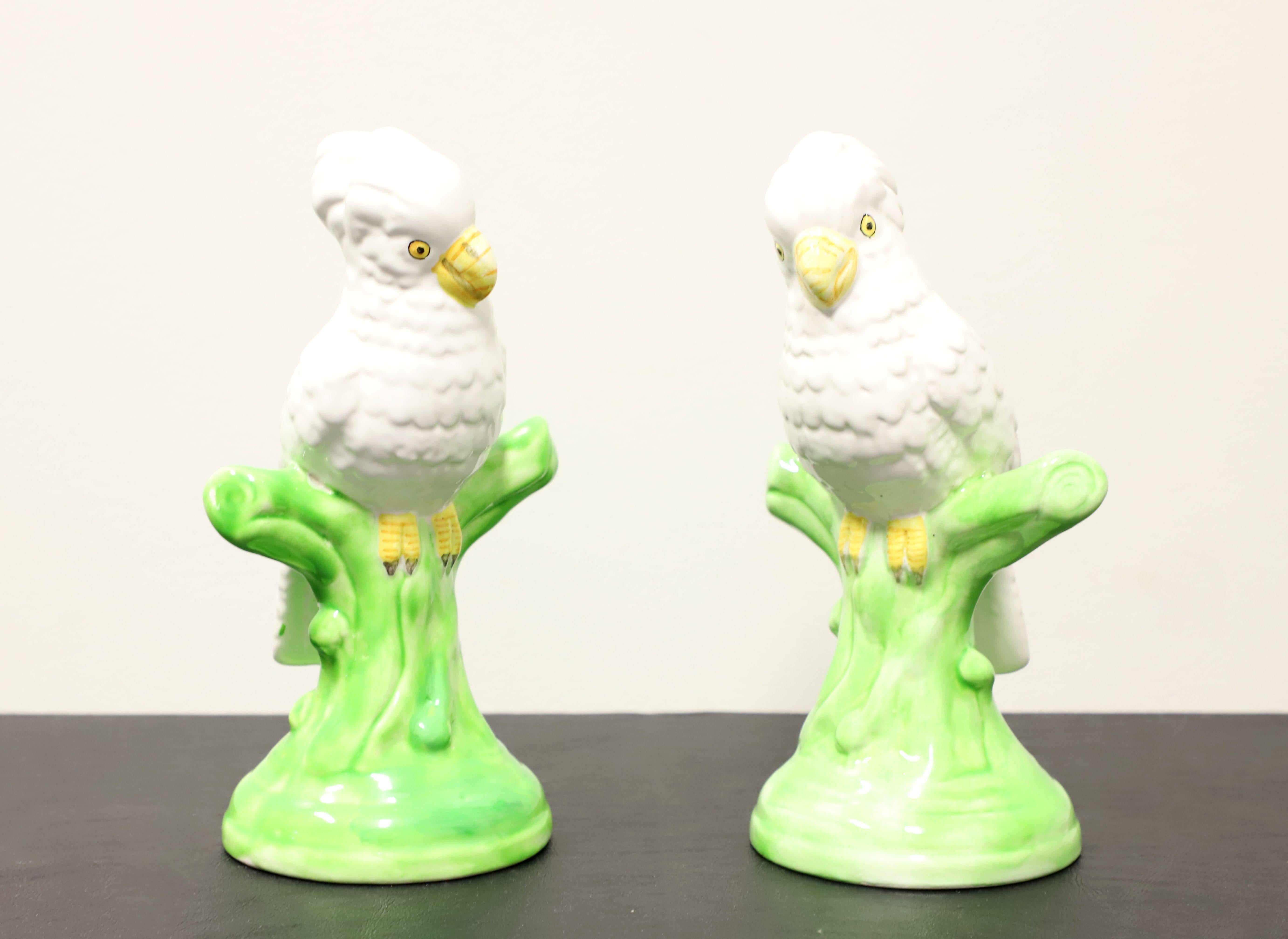 Italian Ceramic White Parrots - Pair For Sale 2