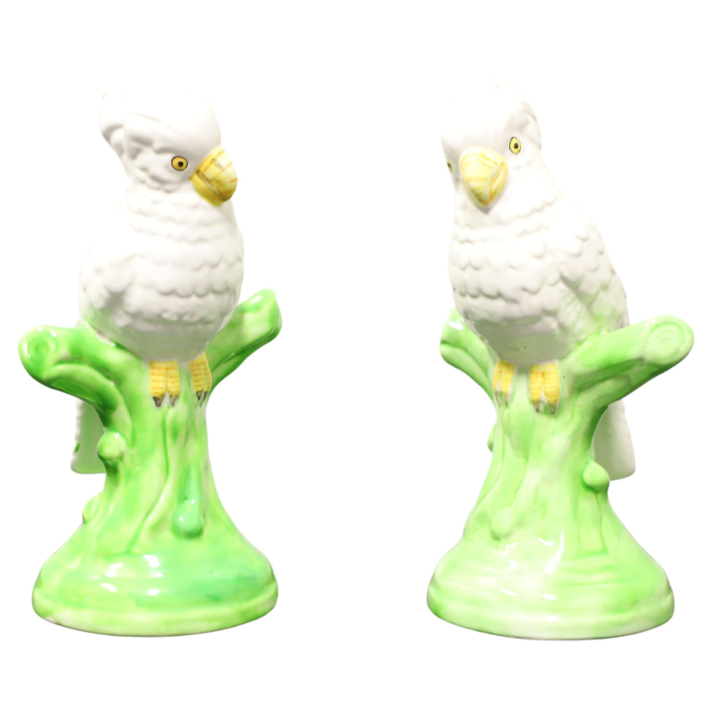 Italian Ceramic White Parrots - Pair For Sale