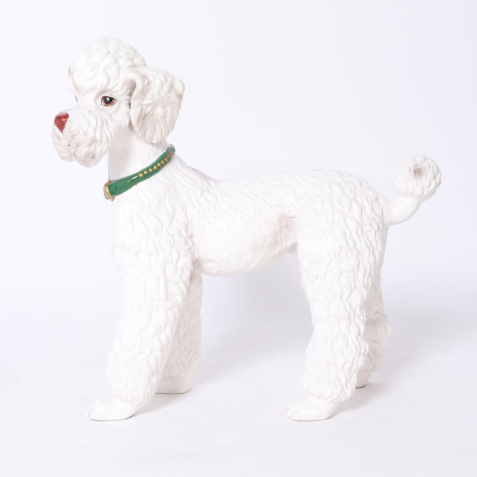 Mid-Century Modern Italian Ceramic White Poodle