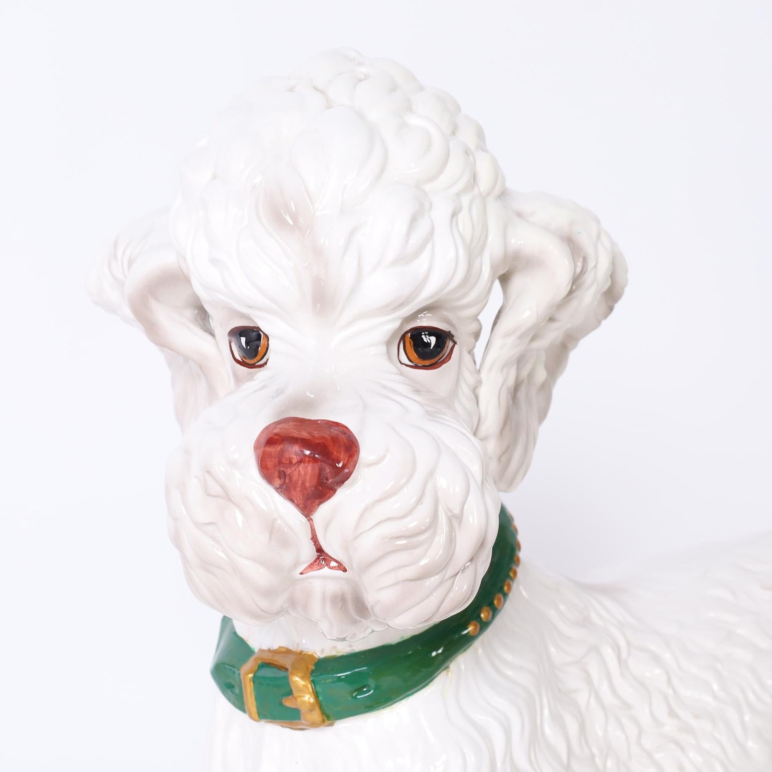 20th Century Italian Ceramic White Poodle