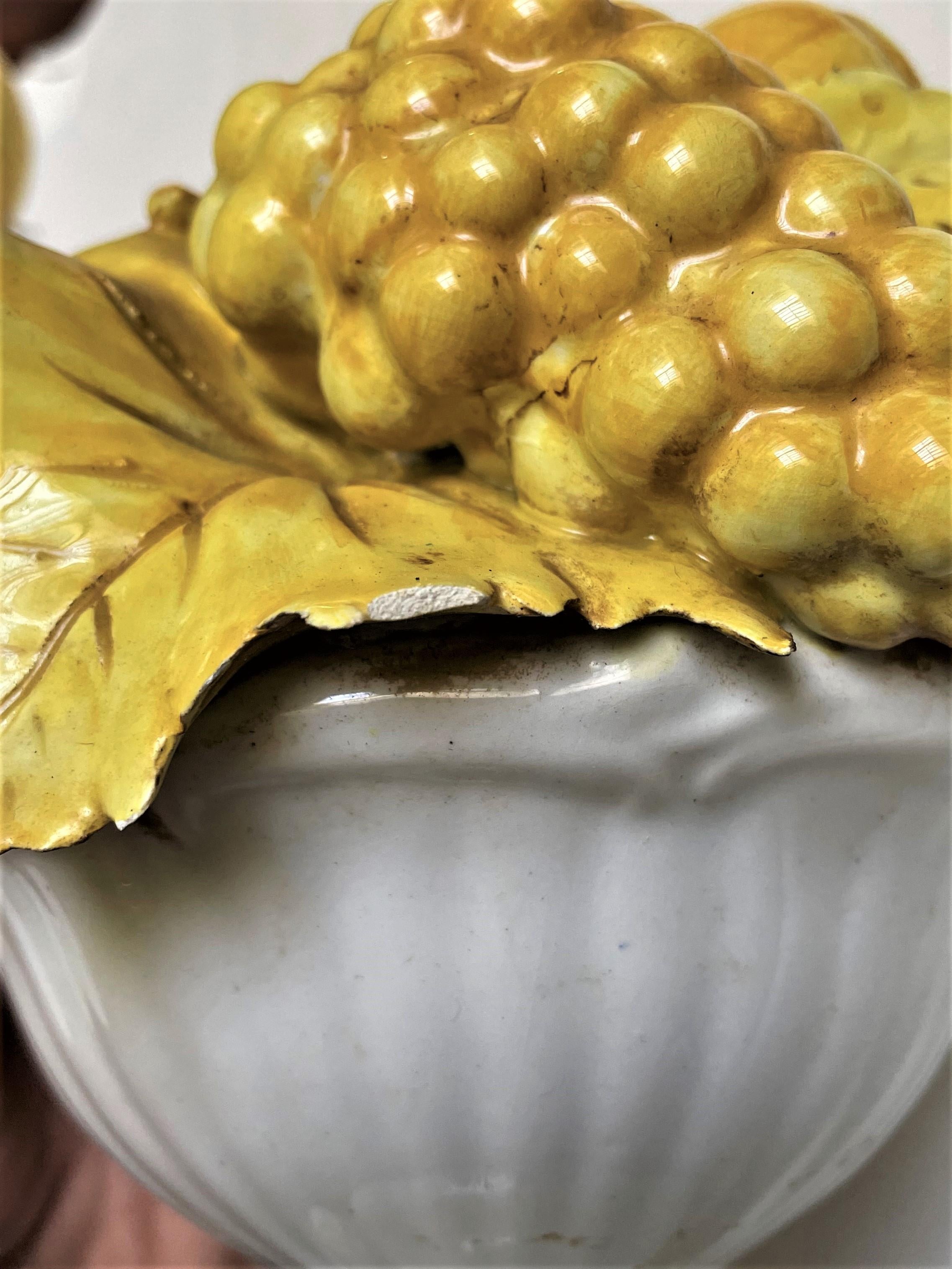 Italian Ceramic Yellow Glazed Fruit in White Footed Bowl Centerpiece a Pair For Sale 12