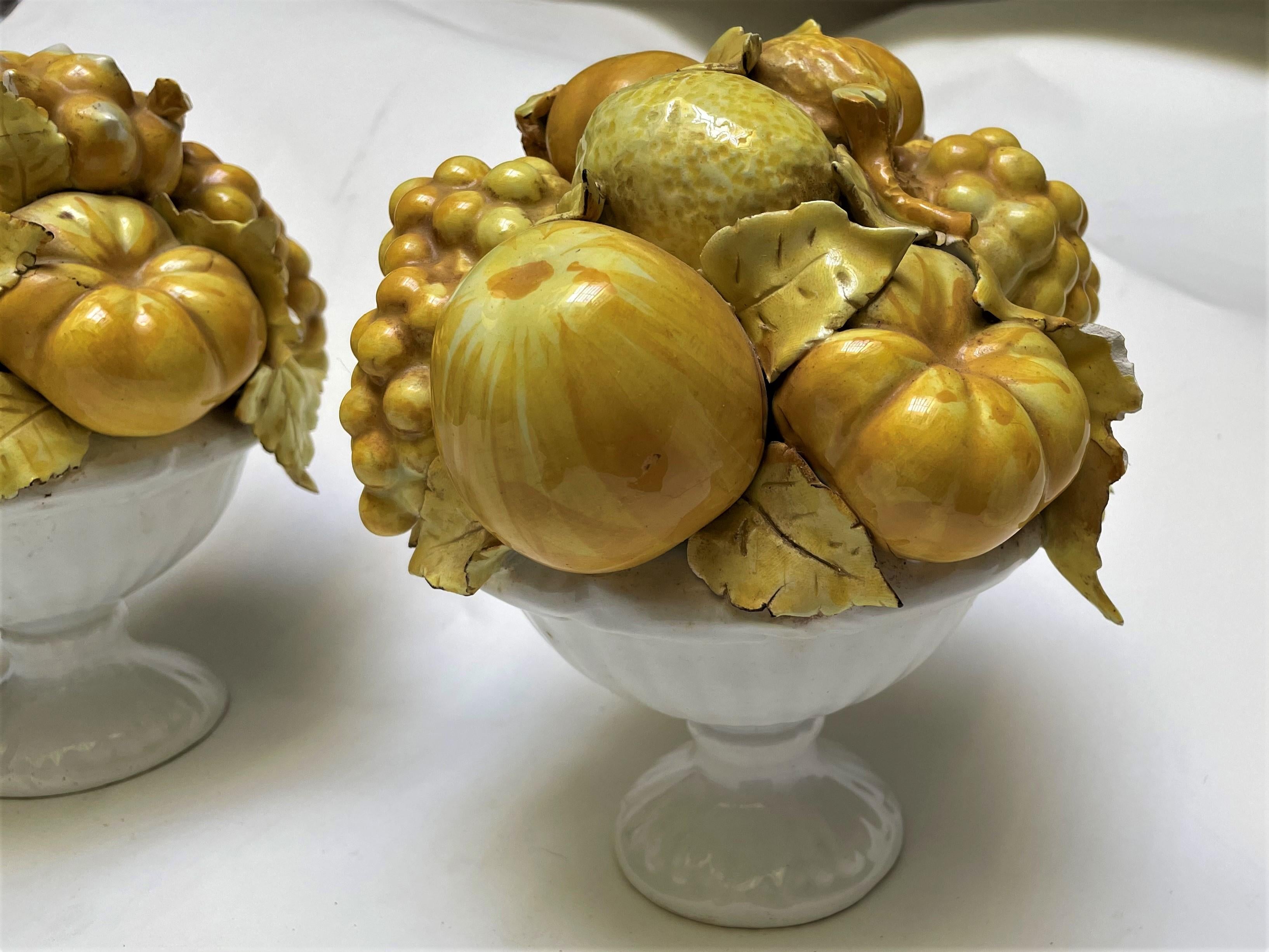 Italian Ceramic Yellow Glazed Fruit in White Footed Bowl Centerpiece a Pair For Sale 3