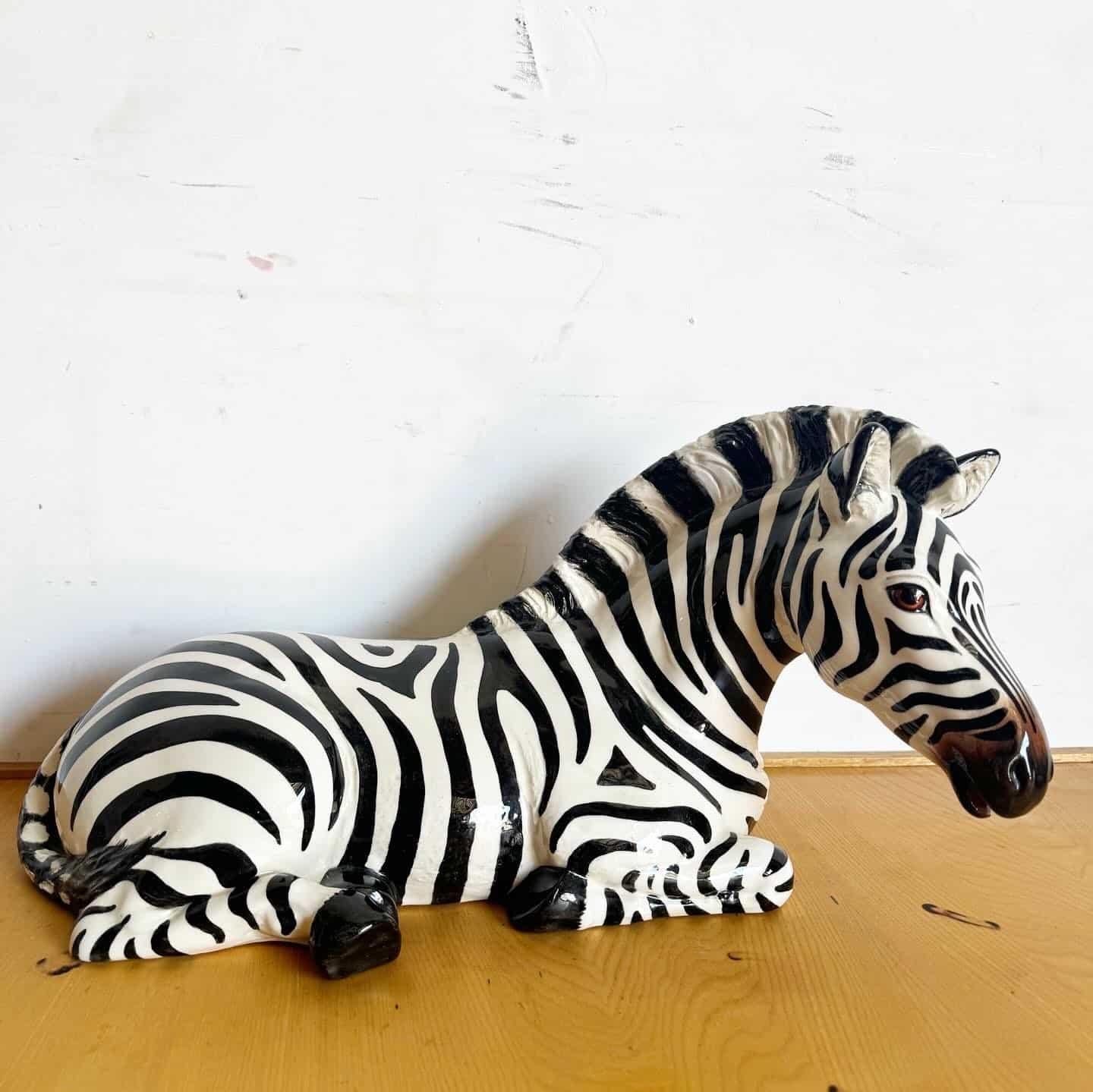 Italian Ceramic Zebra Sculpture by the Townsends - 1981 In Good Condition In Delray Beach, FL