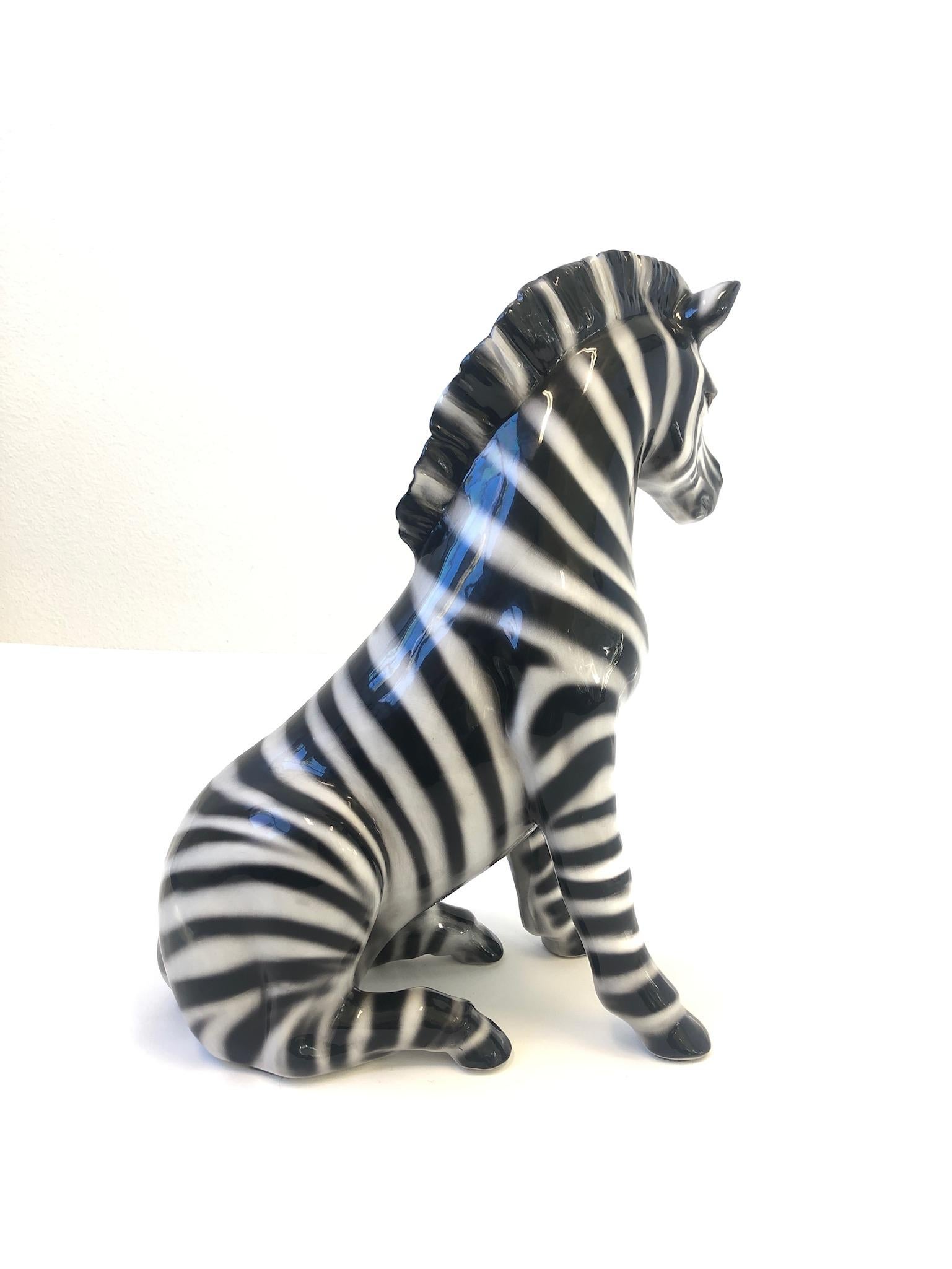 Modern Italian Ceramic Zebra Sculpture