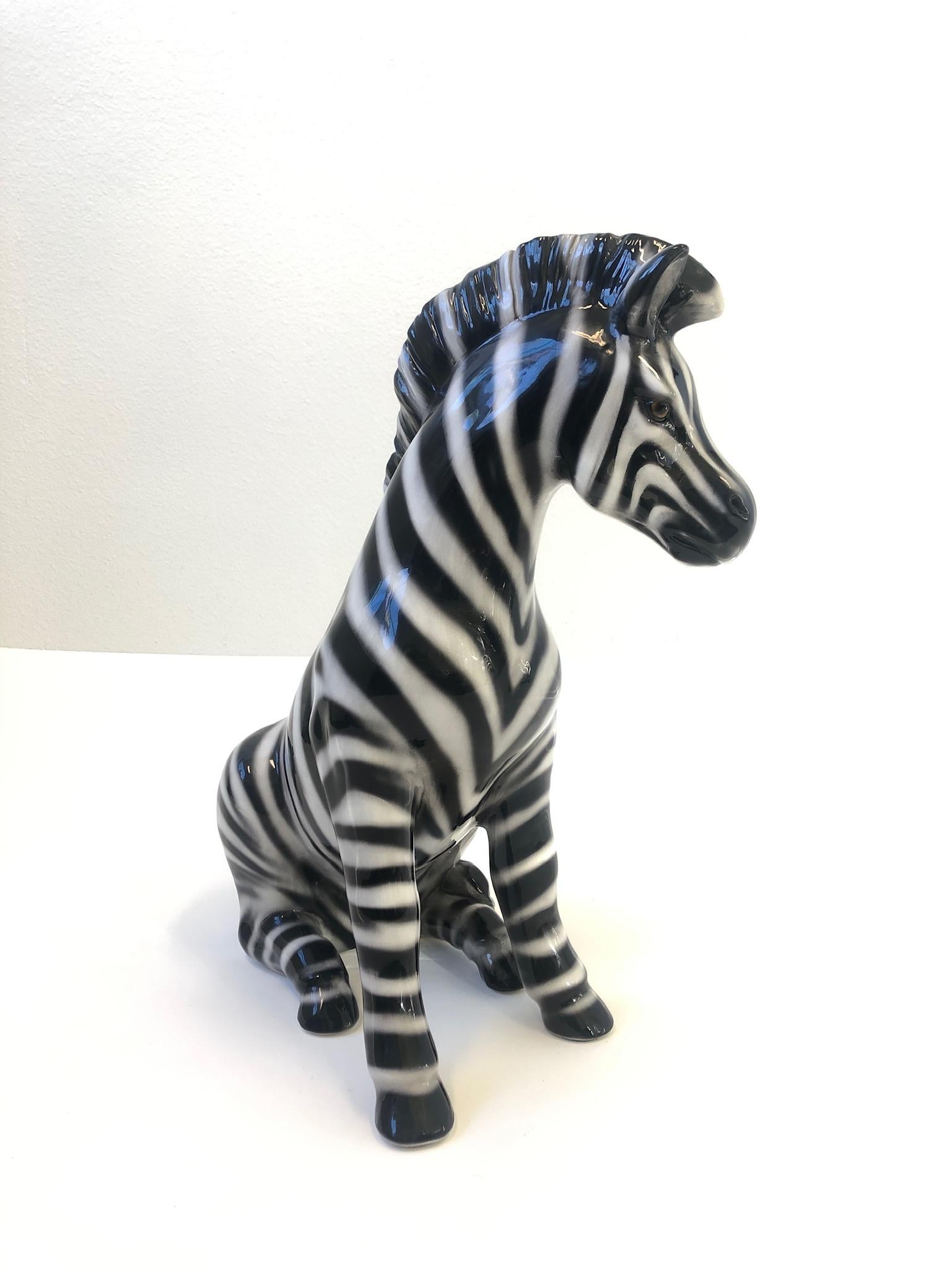 Glazed Italian Ceramic Zebra Sculpture