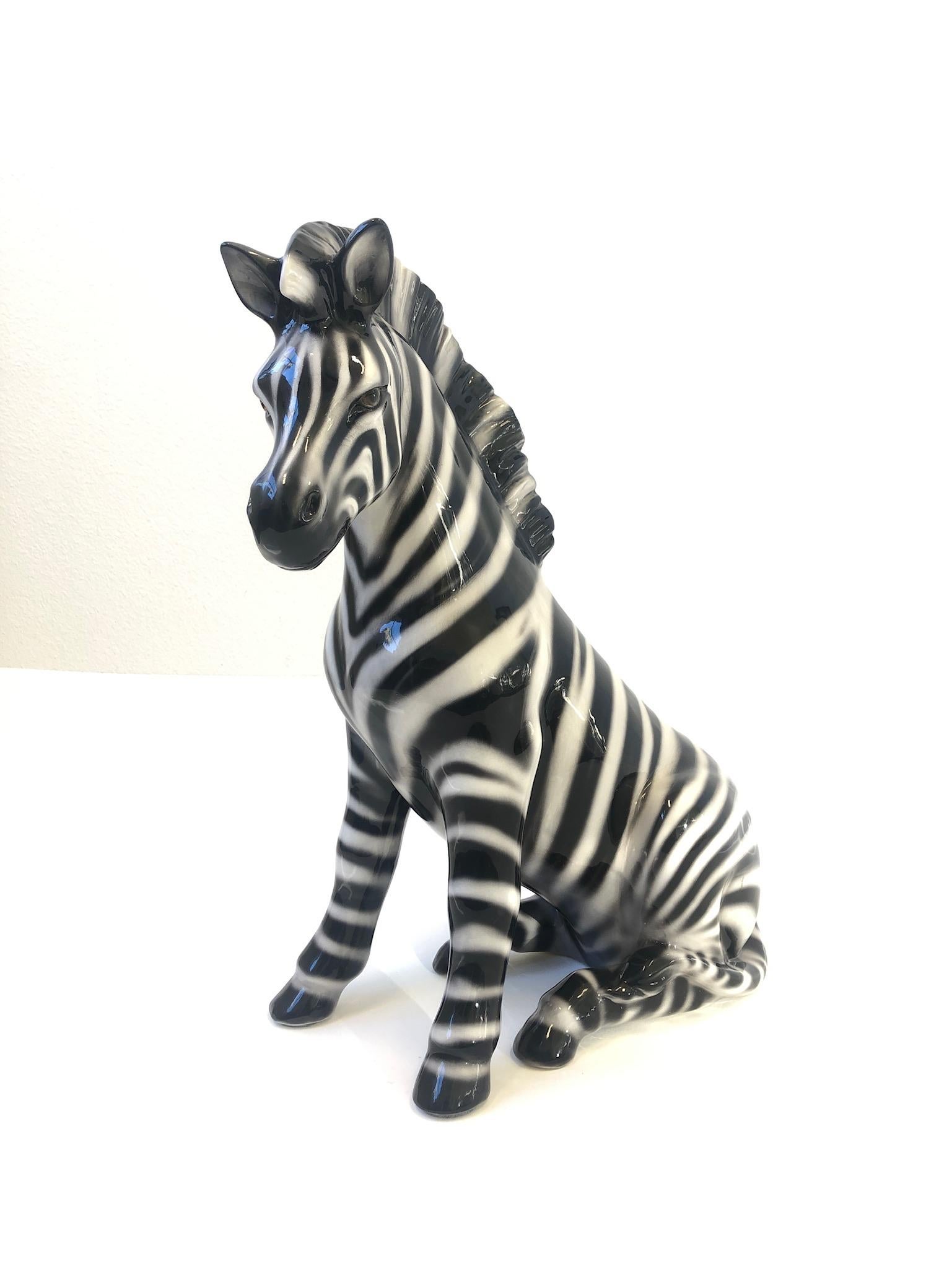 Italian Ceramic Zebra Sculpture In Excellent Condition In Palm Springs, CA