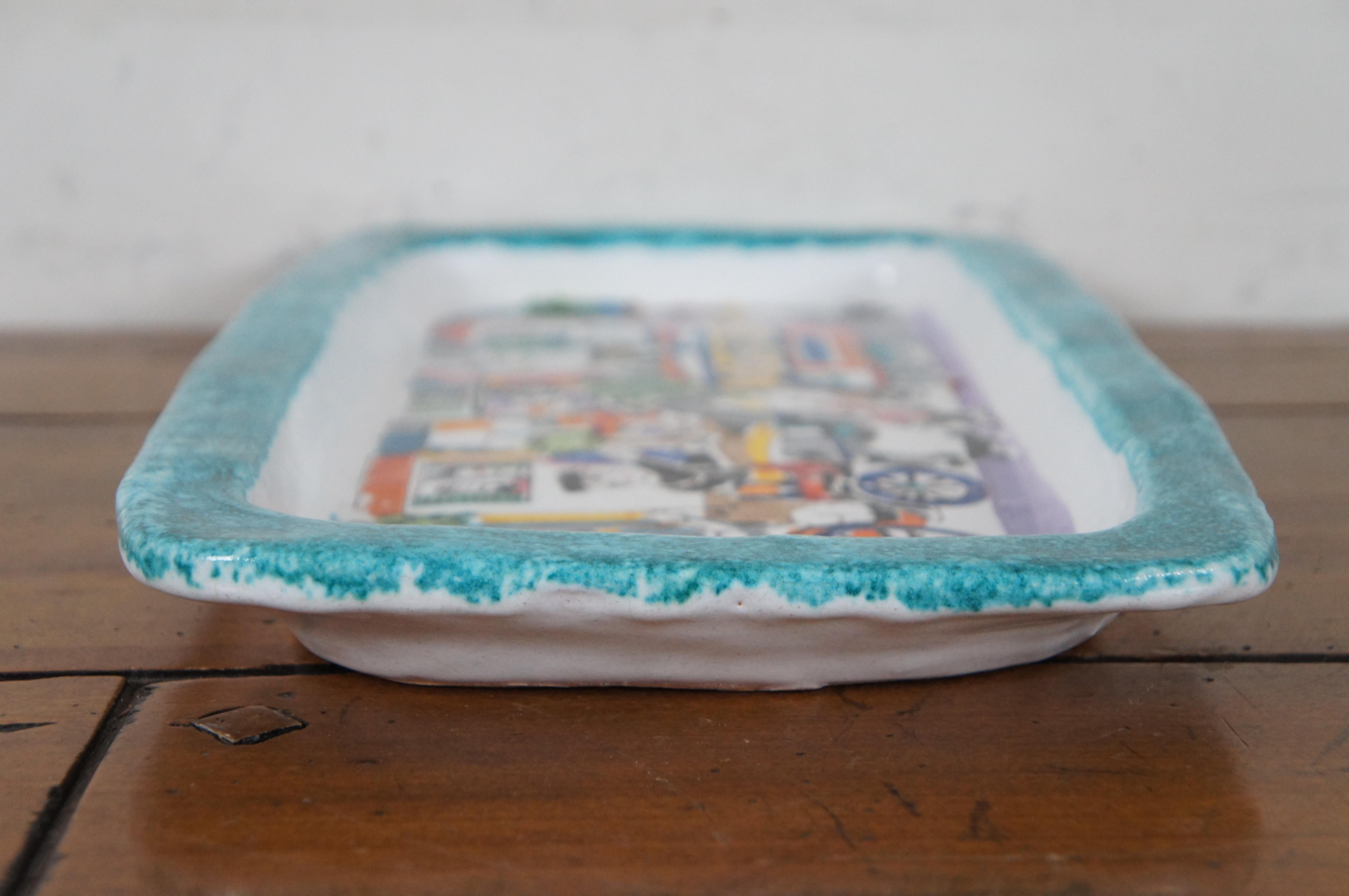 Italian Ceramiche De Simone Rectangular Cityscape Folk Serving Tray Plate 17