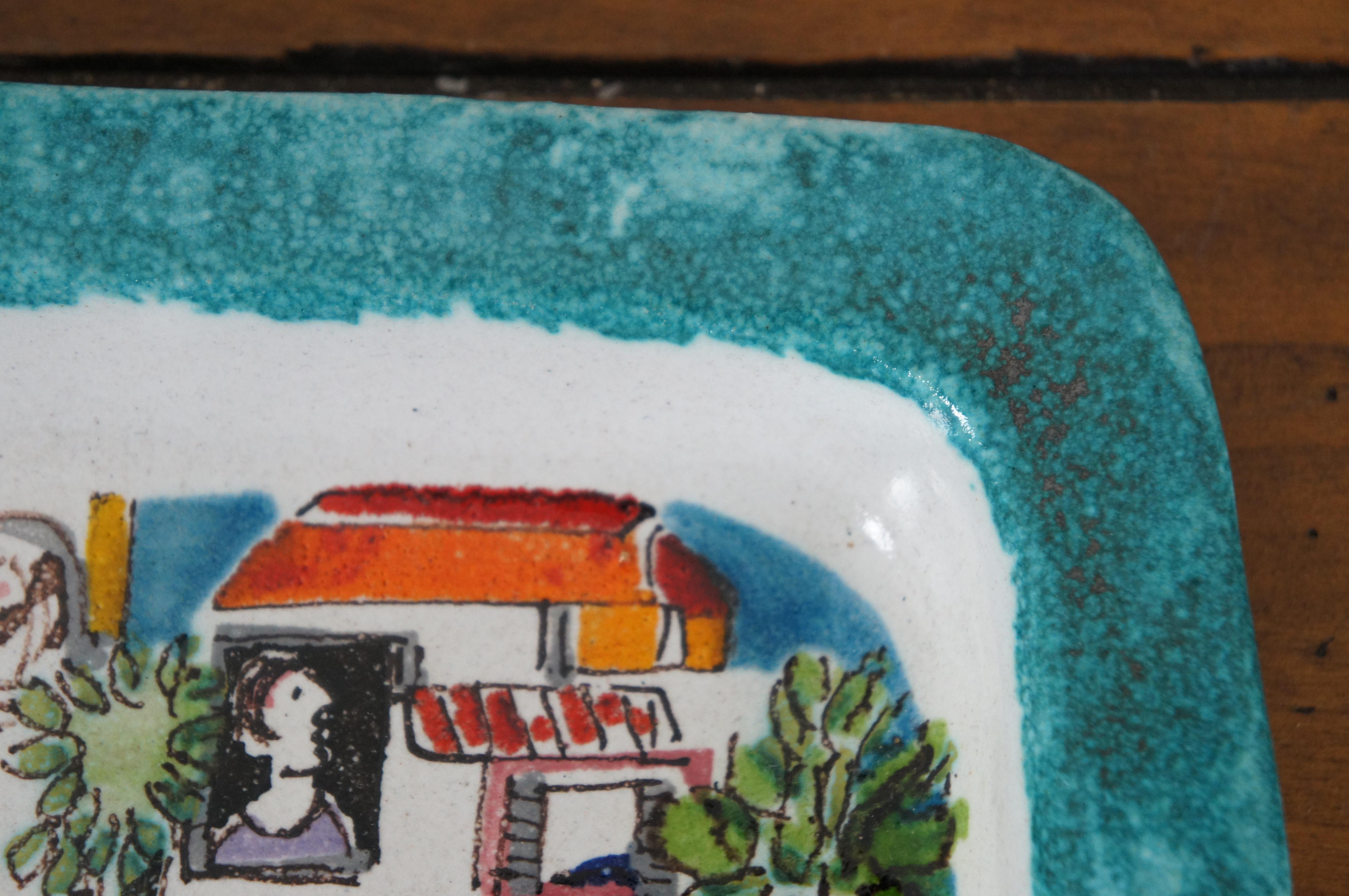 Italian Ceramiche De Simone Rectangular Cityscape Folk Serving Tray Plate 17