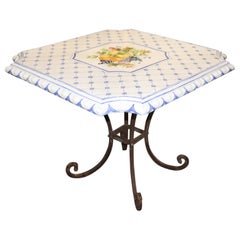 Italian Cermic Metal Top Indoor Outdoor Wrought Iron Patio Dining Table