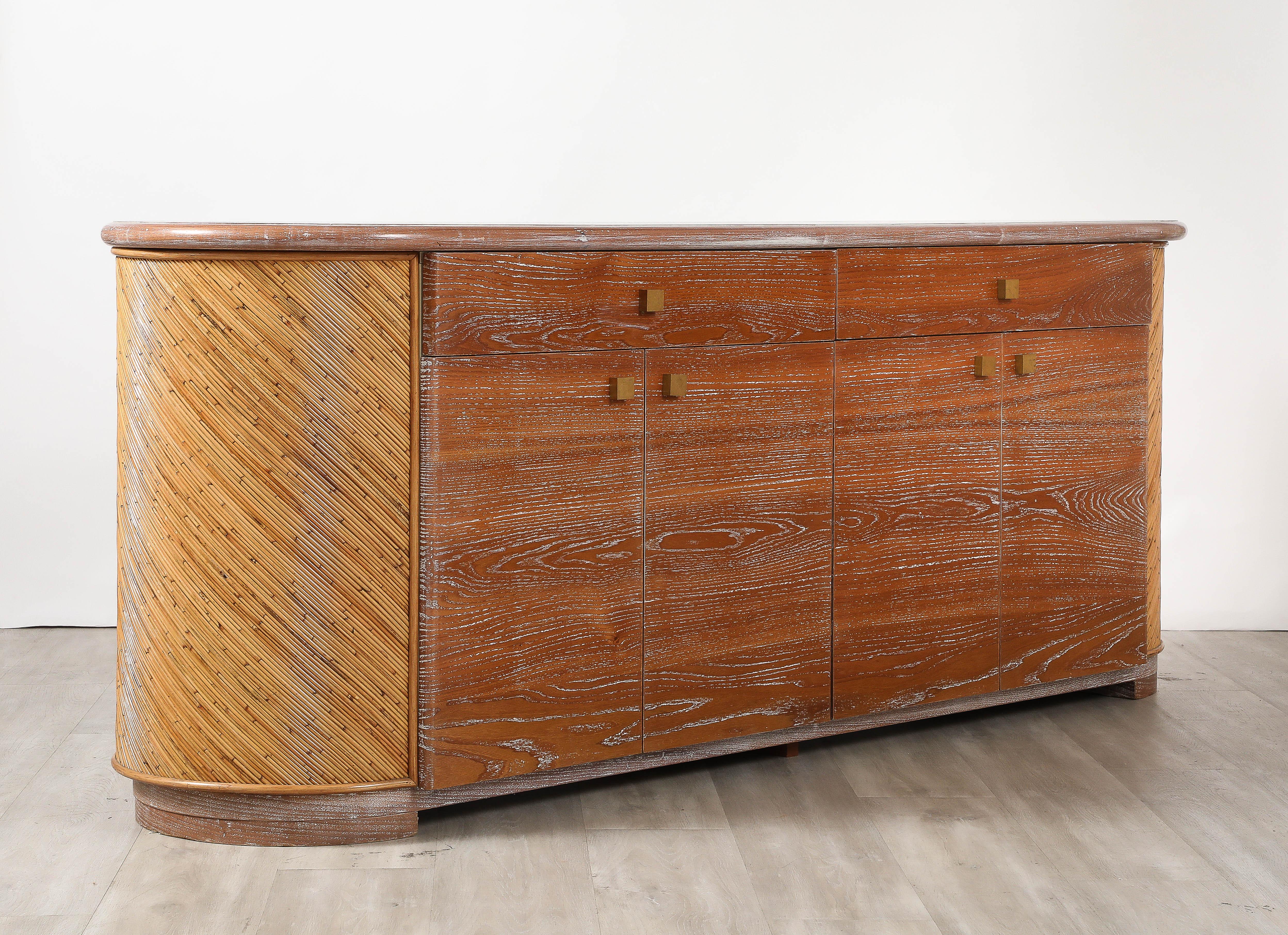 Armoire ou buffet italien en chêne cérusé et bambou, vers 1970 en vente 11