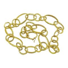 Antique Italian Chain Necklace with Oversized and Textured Links in 18 Karat Yellow Gold