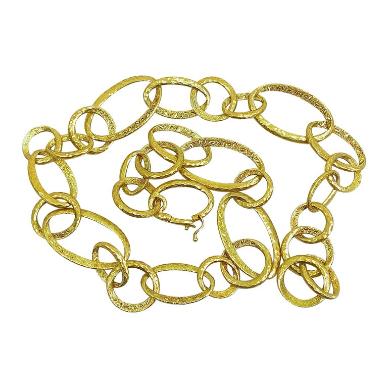 Italian Chain Necklace with Oversized and Textured Links in 18 Karat
