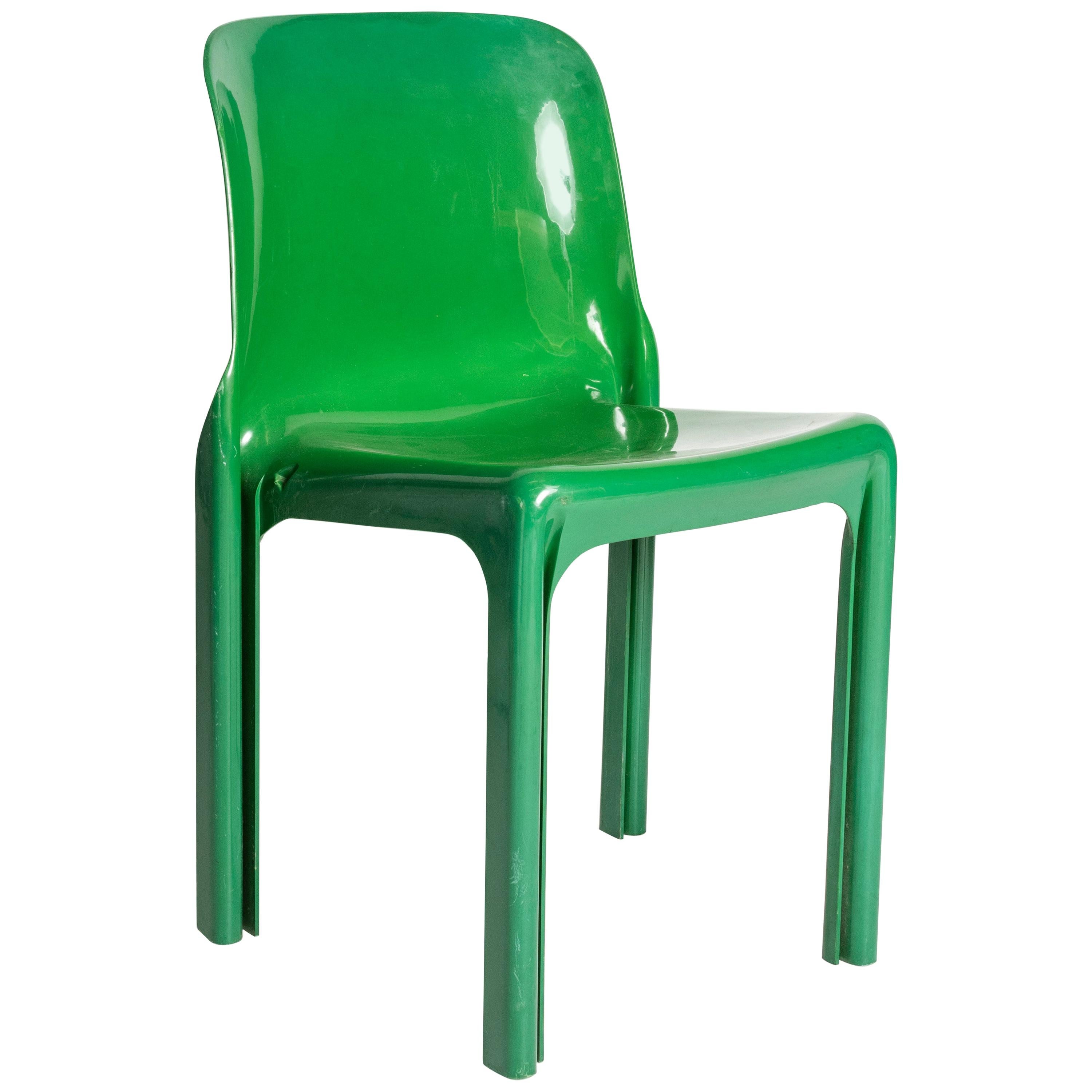 Italian Chair by Vico Magistretti for Artemide, Green Selene Chair, Italy, 1960s For Sale