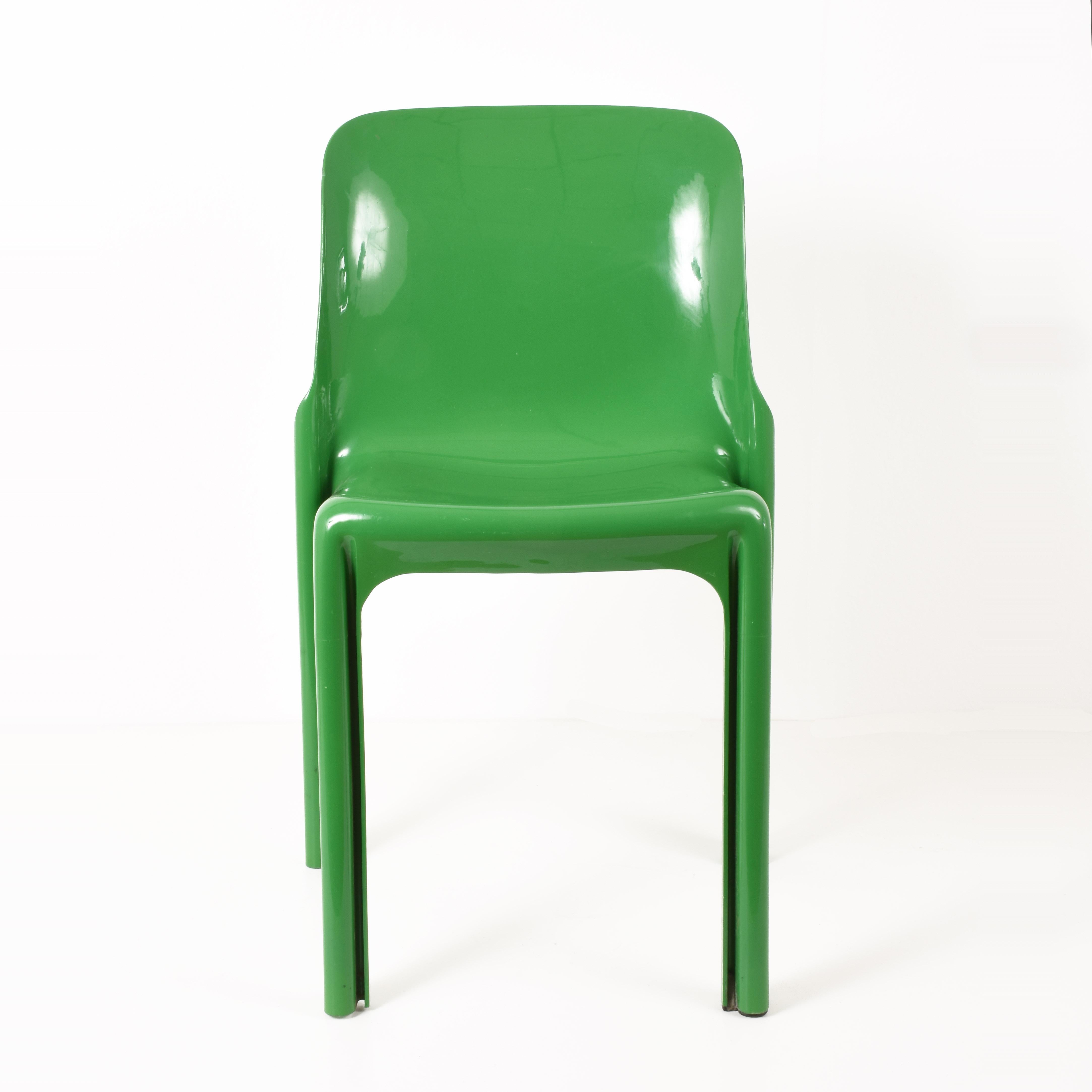 Mid-Century Modern Italian Chair by Vico Magistretti for Artemide, Selene Chair Green, Italy, 1969