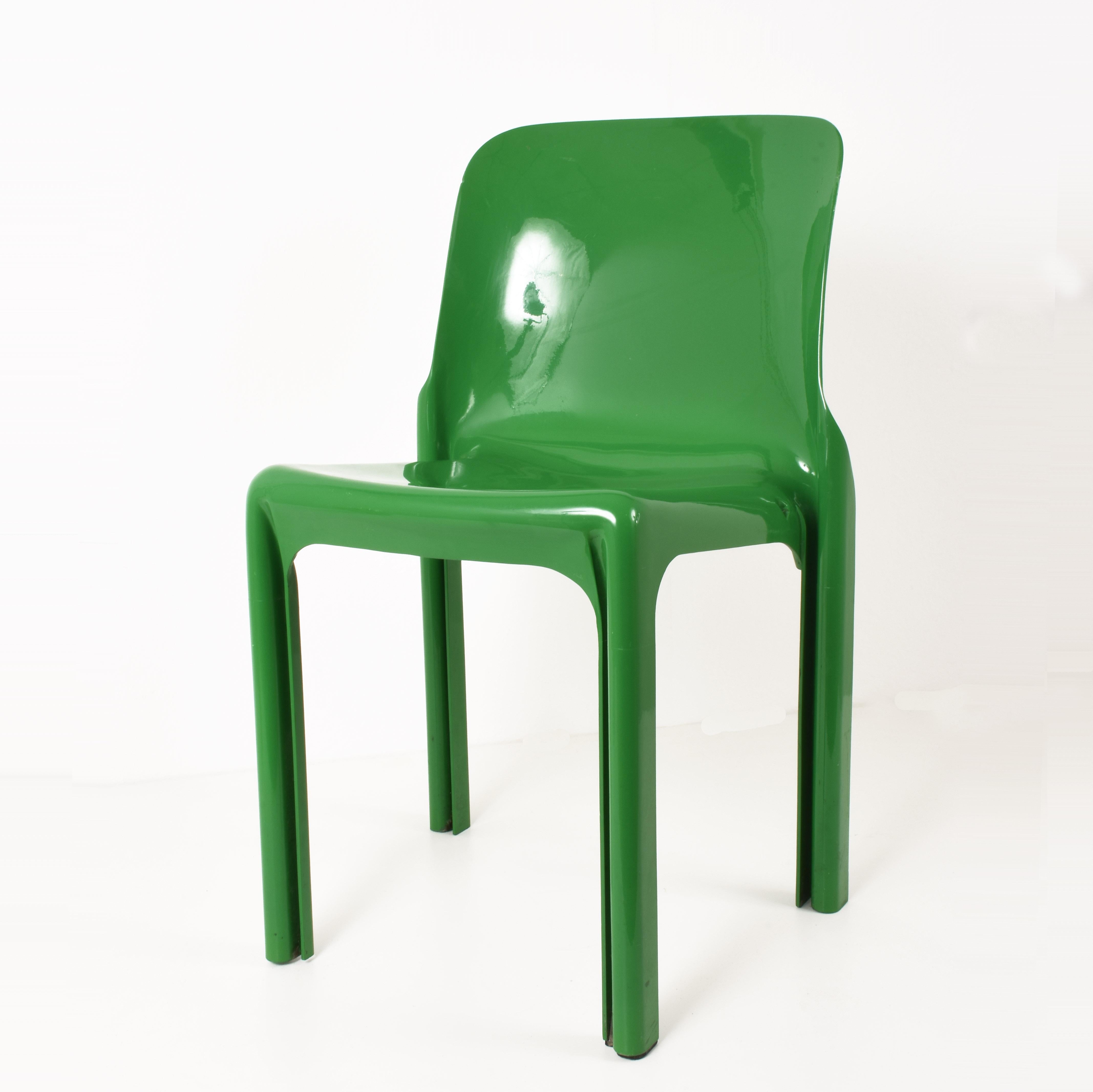 Plastic Italian Chair by Vico Magistretti for Artemide, Selene Chair Green, Italy, 1969