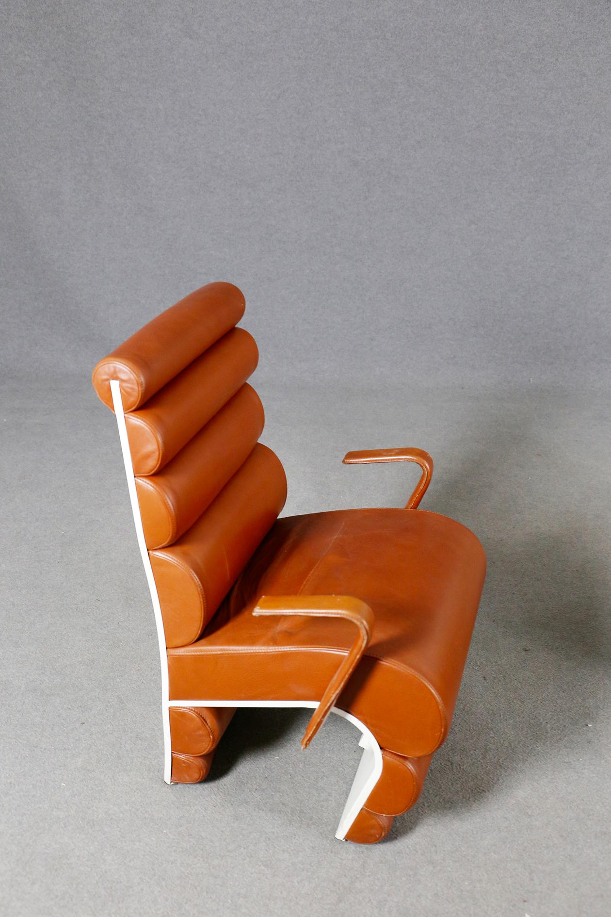 Italian Chair Midcentury Attributed to Fabio Lenci in Leather, 1970s 5