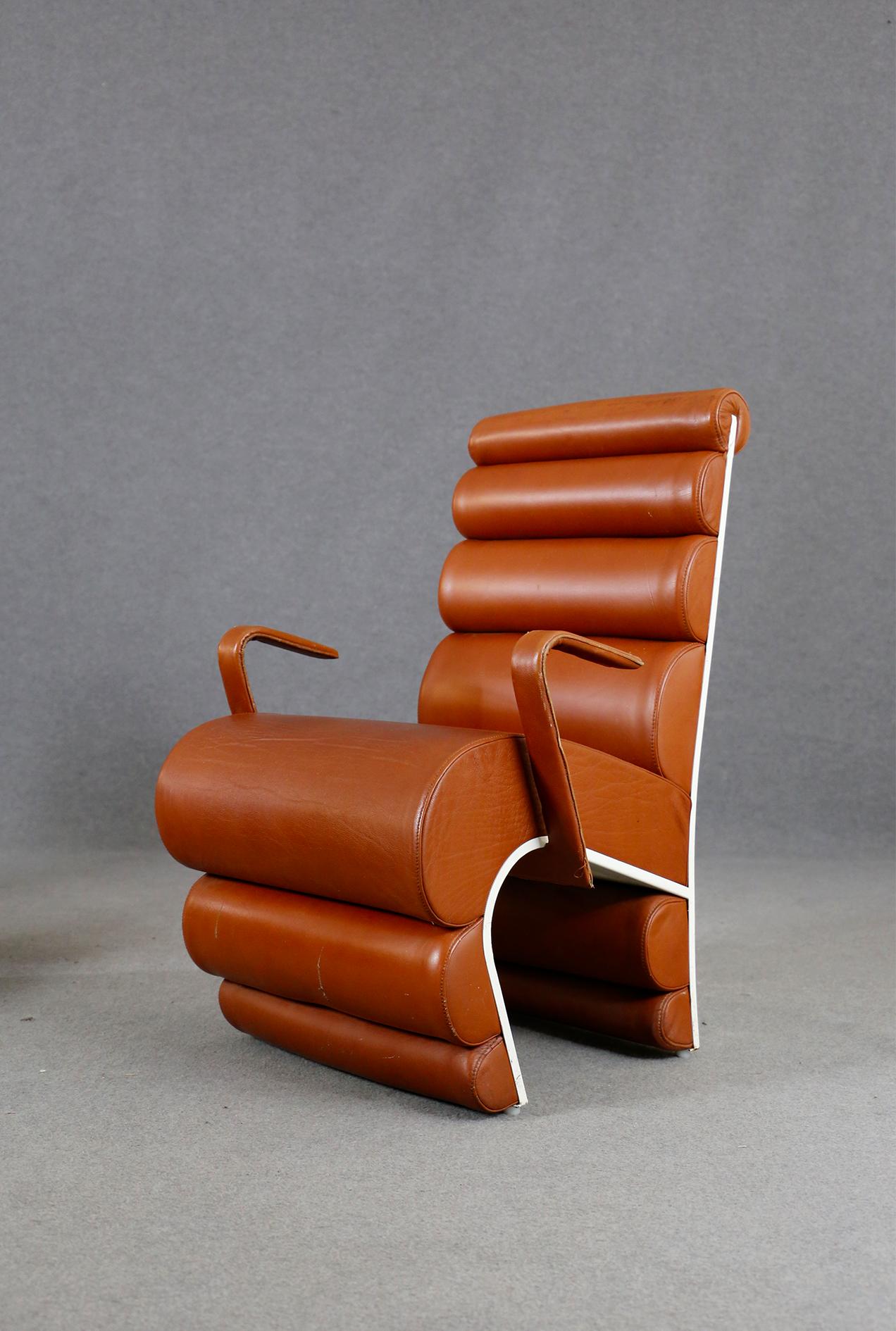 Italian Chair Midcentury Attributed to Fabio Lenci in Leather, 1970s 7