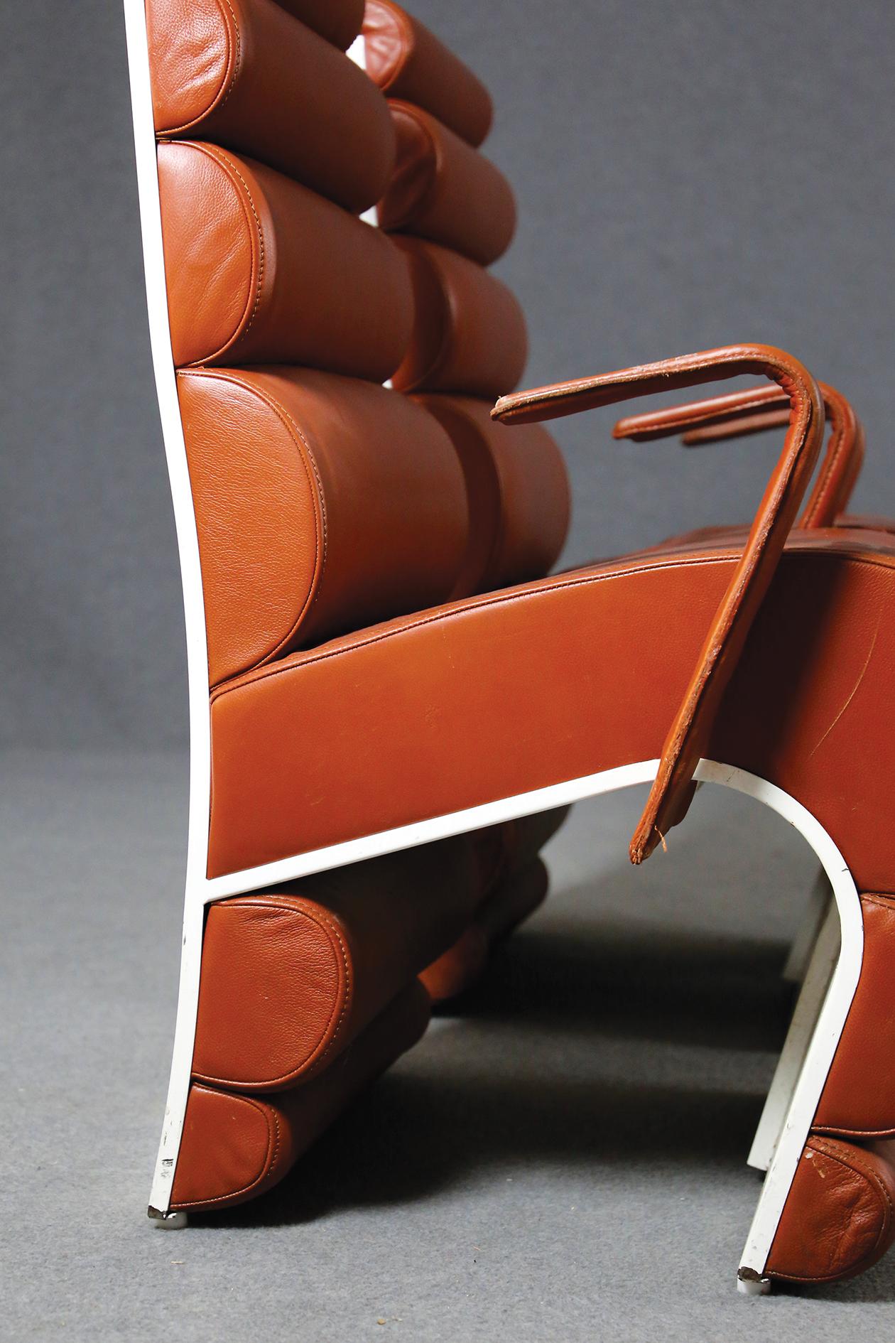 Mid-Century Modern Italian Chair Midcentury Attributed to Fabio Lenci in Leather, 1970s